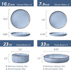 LIANYU 16 Piece Dinnerware Dish Sets with Salad Blows, Plates and Bowls Dinner Set for 4, Stoneware Dish Tableware for Dessert Salad Pasta, Microwave & Dishwasher Safe, Serenity Blue