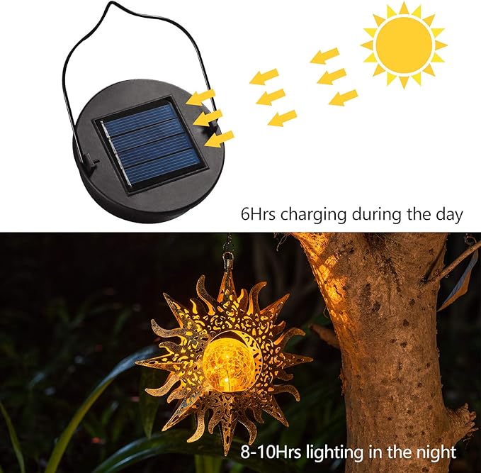 Solar Lights Outdoor Garden Decor Hanging Lanterns Decoration Metal Sunflower Gifts Waterproof for Yard Clearance Front Porch Lawn Driveway Patio Backyard Pathway Gardening Gift