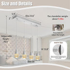 Dining Room Light Fixture 4-Light Silver Kitchen Island Lighting Industrial Linear Crystal Chandeliers for Dining Room Pendant Light Fixture for Living Room Hallway Bedroom