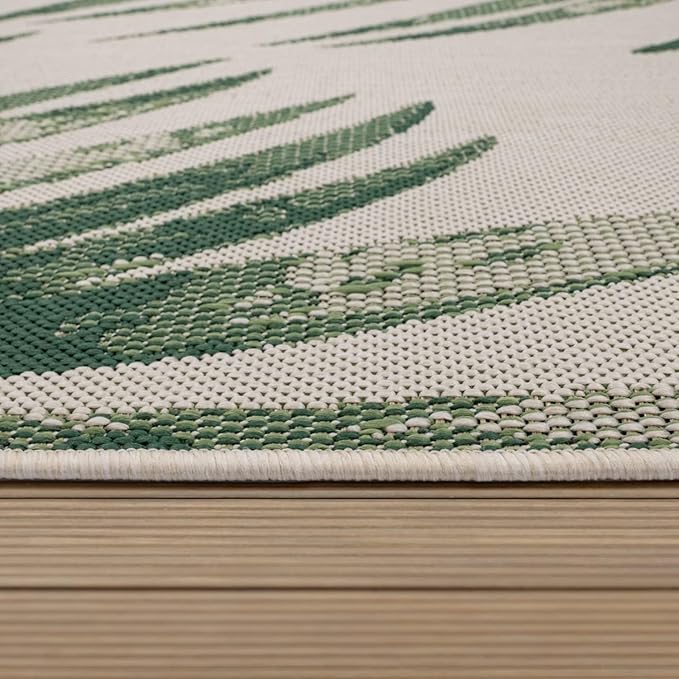 Paco Home Outdoor Rug Beige Green with Floral Palm Leaf Design Waterproof, Size: 7'10" x 11'2"
