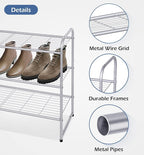 KEETDY 3-Tier Long Shoe Rack for Closet Metal Shoe Organizer for Entryway, Wide Stackable Shoe Storage Shelf with Sturdy Wire Grid for Closet Floor, Bedroom, Grey…