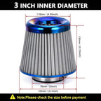 Cold Air Intake Filter, High Performance, Washable Filter, Clamp-On Replacement Air Filter, Flange Diameter 3inch/76mm Gray