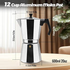 12 Cup Aluminum Moka Pot Classic Stovetop Espresso Coffee Maker 600ml 20oz Coffeemaker Percolator Mocha Pot Greca Coffee Maker Cafe Makers for Italian and Cuban Café Brewing Silver