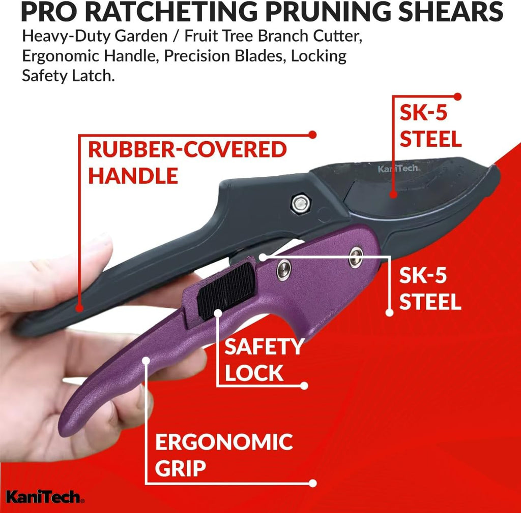 Pruning Shears for Gardening with Gloves - Heavy Duty Garden Shears, Aluminum Hand Pruners with TPR Grip Handle, 8 inch 3.55mm Thick Blade - for Branches, Flowers & Plants (Purple)