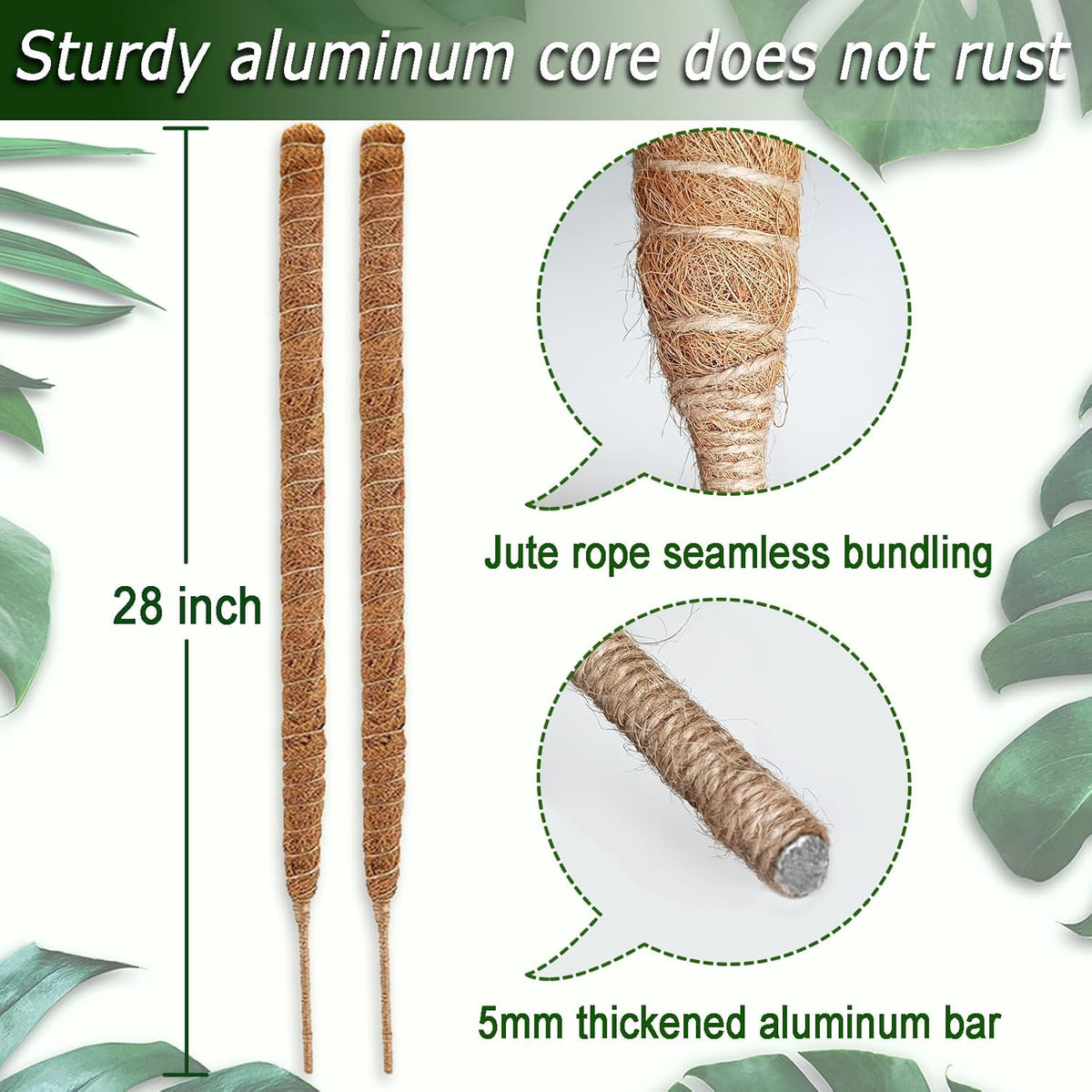 2 Pack Moss Pole, 28 Inch Bendable Moss Pole for Plants Monstera, Moss Poles for Climbing Plants Indoor, Coir Plant Pole Sticks Support Stakes for Potted Plant, Pothos, Philodendron