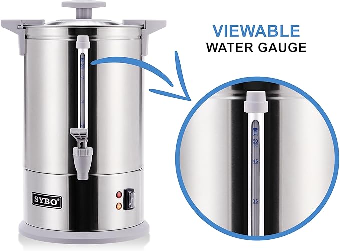 SYBO SR-CP-50B Commercial Grade Stainless Steel Percolate Coffee Maker Hot Water Urn for Catering, 50-Cup 8 L, Grey