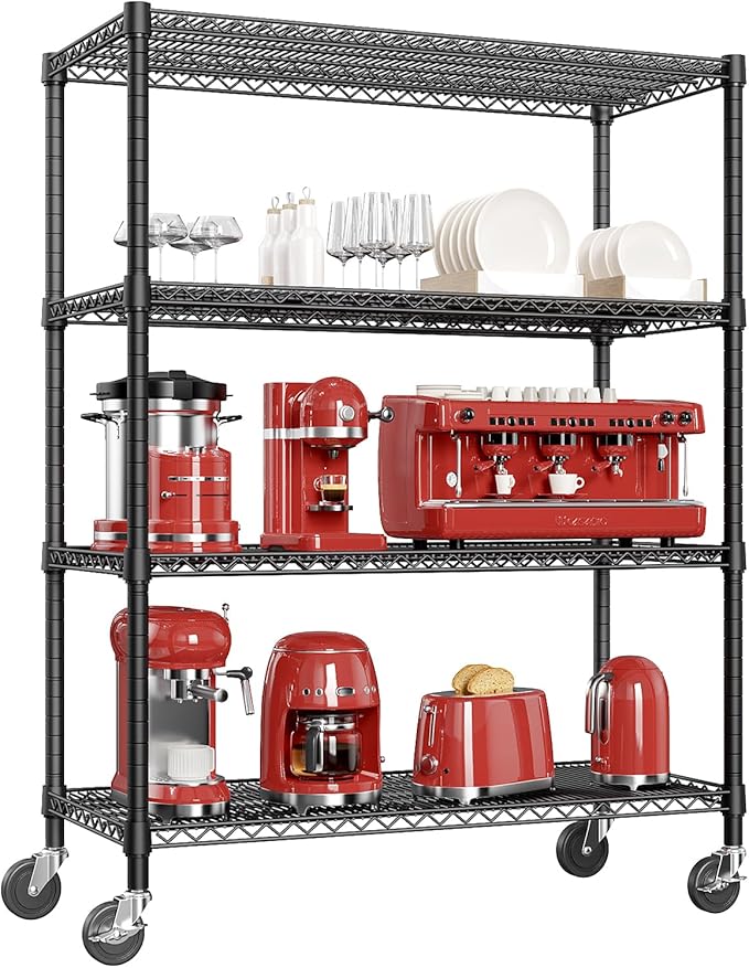 IZEUK Garage Shelving Wide Storage Shelves 4 Tier Metal Shelves Heavy Duty Adjustable Utility Shelf Rack Black 23.6" D x 53.1" W x 73.6" H