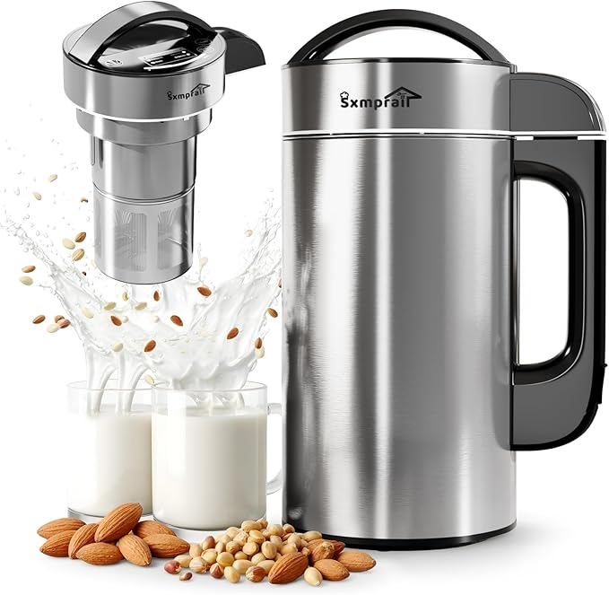 50oz Almond Milk Maker Machine (Built-in Filter) Make Plant Based Milk, Soup & Juice, 6-7 Cups Per Batch, 304 Stainless Steel, 5.3 lb, Automatic Cleaning, 8-IN-1 Nut Milk Maker for Soy & Oat (Silvery)