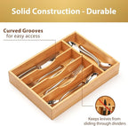 Umilife Bamboo Kitchen Drawer Organizer, 9 Inch Silverware Utensils Tray Holder for Small Drawer, Wood Caddy for Flatware Cutlery Knives