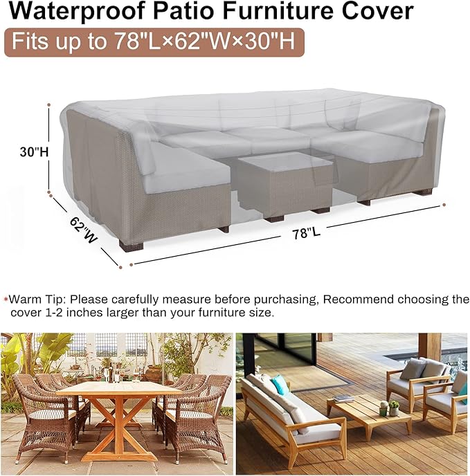 Patio Furniture Set Cover Waterproof, Mrrihand Outdoor Sectional Sofa Set Cover Heavy Duty 600D Table and Chair Set Cover 78" L× 62" W× 30" H