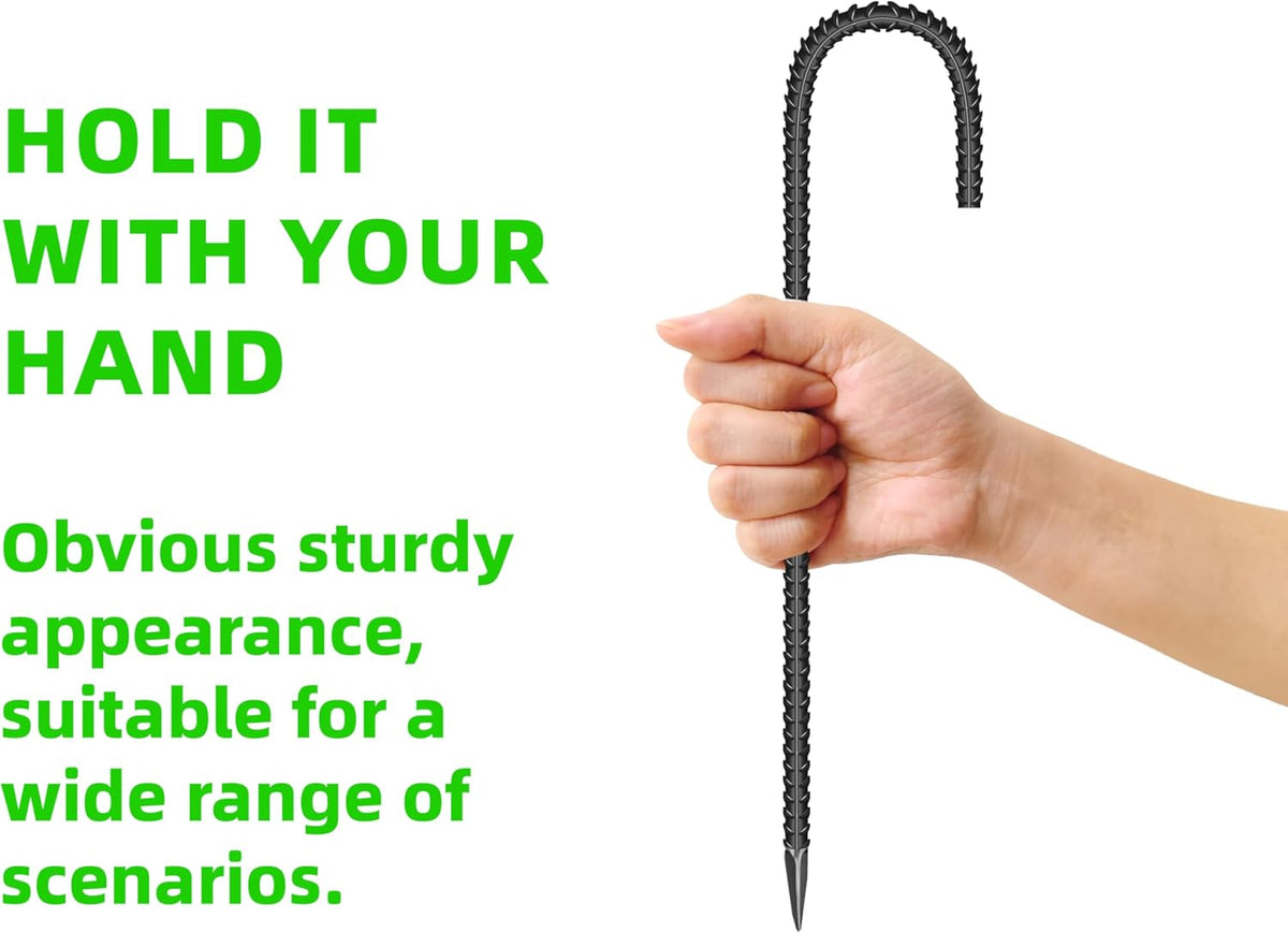 20 Pieces 12-Inch Garden Ground Stakes Galvanized Steel J Shape Hook Rebar Stakes - Heavy Duty Ground Anchors for Tents, Position Kits,Fences, and Trampolines