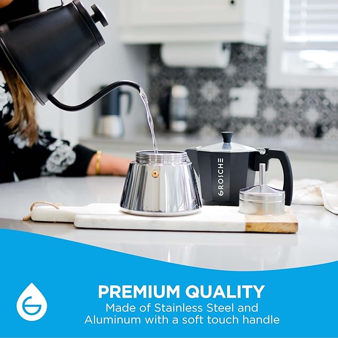 GROSCHE Milano Induction Stovetop Espresso Maker Moka Pot for Greca, Induction, Electric & Gas Stoves, Dishwasher Safe Stovetop Espresso Maker | 9 Espresso Cup, Black