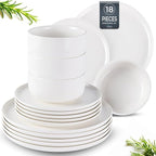 LERATIO Stoneware Dinnerware Sets for 6,Handcarft Ceramic Plates and Bowls Sets,Chip and Scratch Resistant Dishes, Dishwasher & Microwave Safe, Oven safe,Reactive Glaze-White