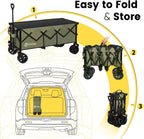 Sekey 48''L Collapsible Foldable Extended Wagon with 440lbs Weight Capacity, Heavy Duty 300L Folding Utility Garden Cart with Big All-Terrain Beach Wheels & Drink Holders. Khaki