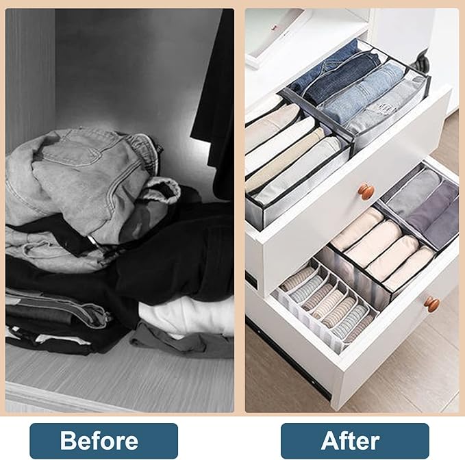KesaPlan 2Pcs Wardrobe Clothes Organizer, 9Grids Visible Foldable Closet Organizers, Compartment Storage Box with Mesh Separation, Washable Drawer Dividers Organizers for T-Shirt & Shirts (Shirts)