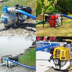 DAVCO 2" ID × 50 ft Pool Backwash Hose, Heavy Duty Reinforced Blue PVC Lay Flat Water Discharge Pump Hoses For Swimming Drain Pools and Clean Filters, with Aluminum Camlock C and E Fittings