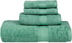 Casa Lino 100% Cotton Bath Towels Set of 4 (1 Bath Towel, 1 Hand Towel & 2 Wash Cloths) - Bathroom Towels and Washcloths Set - Complete Bathroom Set - Guest Room Essentials - (Green)