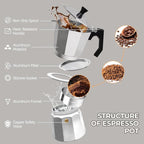 Aluminum 3 Cup 150ml Moka Pot Express Coffee Maker Stovetop Espresso Percolator Coffeemaker Italian Classic Style Brewing Greca Cafe Mocha Machine for Cafeteras Lover Camping Travel and Home Use 5oz