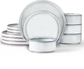 LIANYU Stoneware Dinnerware Dishes Sets for 4, 12 Piece Ceramic Plates and Bowls Dishware Set for Pasta Dessert Cereal, Rustic Terracotta Bottom, Microwave & Dishwasher Safe, Lucent White