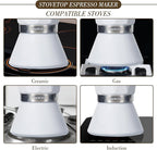 Moka Pot, 6-Cup Espresso Maker, 300ml Portable Stovetop Espresso Maker, Percolator Coffee Pot Compatible with Induction Cooktops, Suitable for Home and Camping (White)