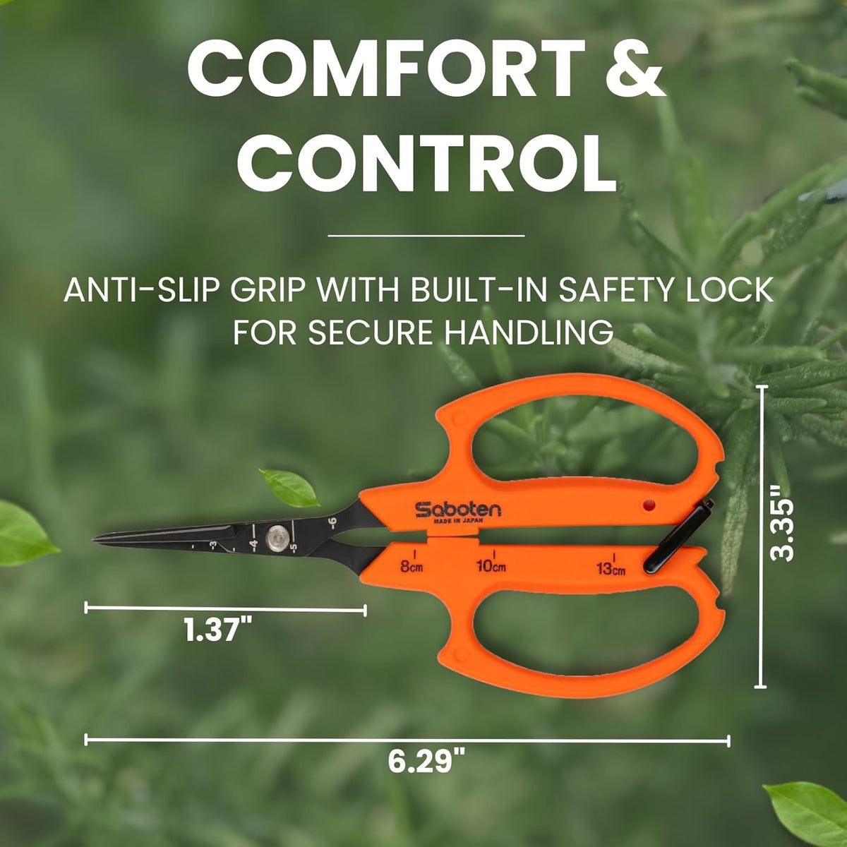 Saboten Japan 6.3" Automatic Japanese Harvesting Shears - Fine-Tipped Angled Blade, Magnetic Springless Action, Stainless Steel with Fluorine Coating, Ergonomic Grip - forest Originals, Made in Japan