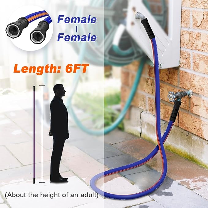 short garden hose 6 feet x 5/8Inch, Female to Female Hose with Swivel Handle, Heavy Duty, Flexible, Sturdy, Lightweight, Double Females Fittings, Ideal for Hose Reel