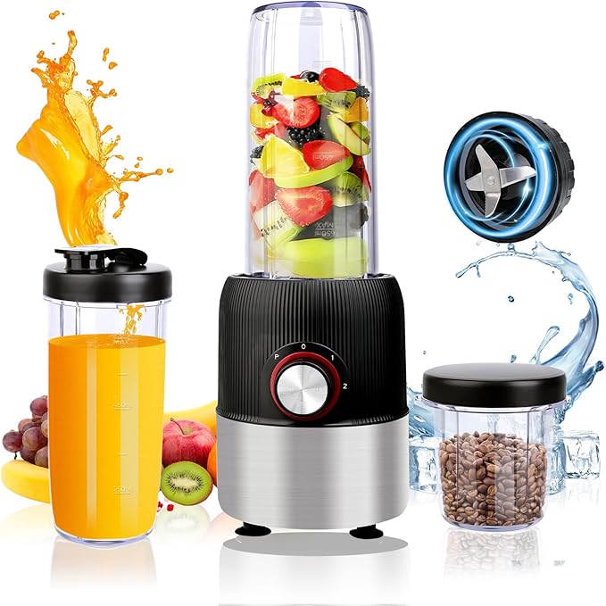 Smoothie Blender,1000W Max Blenders for Shakes and Smoothies in Kitchen, With Two Portable Bottle and Spout Lids(1 * 27oz&1 * 6.7oz),Coffee Grinder, 3 Modes Nutritional Recipe Blender,Black