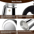 6 Cup Moka Pot Percolator Italian Coffee Maker 300ml Stovetop Espresso Mocha Stainless Steel Greca Coffee Maker Classic Cafe Makers Suitable for Induction Cookers Ceramic Stoves Tummy