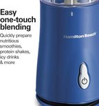 Hamilton Beach Portable Blender for Shakes and Smoothies, 14 Oz BPA Free Travel Cup & Lid, Durable Stainless Steel Blades, Personal Smoothie Blender, Blue (51132)