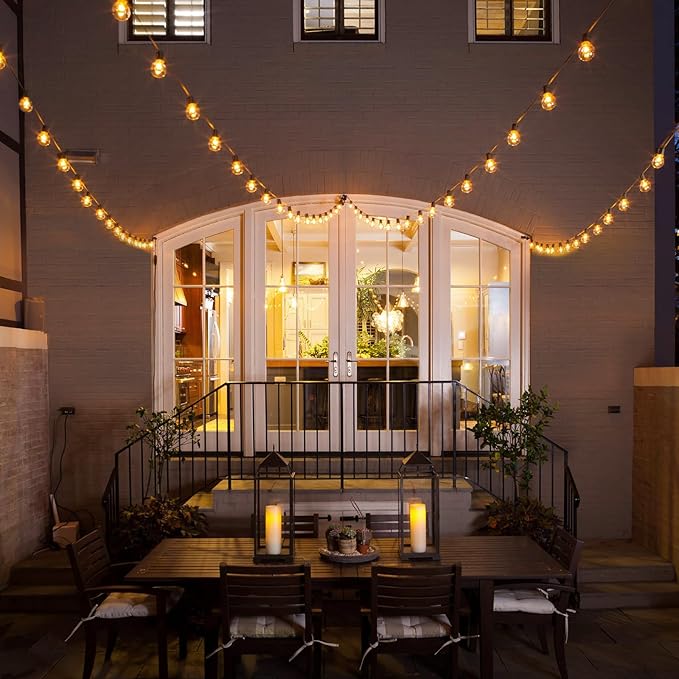 Mlambert 48FT Solar String Lights with Remote, Outdoor Waterproof Patio Lights with 18 LED Shatterproof G40 Bulbs(1 Spare) for Backyard-Black Wire