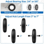 4.80/4.00-8" Wheelbarrow Tubed Tire and Wheel, 16" Universal Fit Pneumatic Tire with 3/4" or 5/8" Bearing, 3"-7" Hub, Adapter Kit Hand Truck Wheel Replacement for Garden Trailer, Wagons, 1 PCS