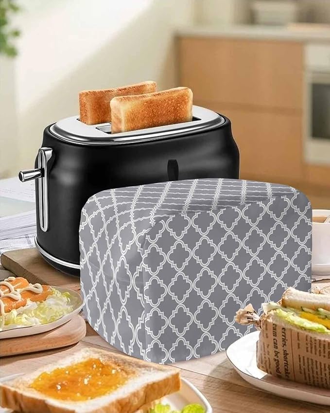 Toaster Cover 2 Slice Moroccan Pattern Toaster Oven Cover with Pockets Geometric Trellis Grey Dustproof Bakeware Protector Small Kitchen Appliance Dust Covers and Fingerprint Protection for Women
