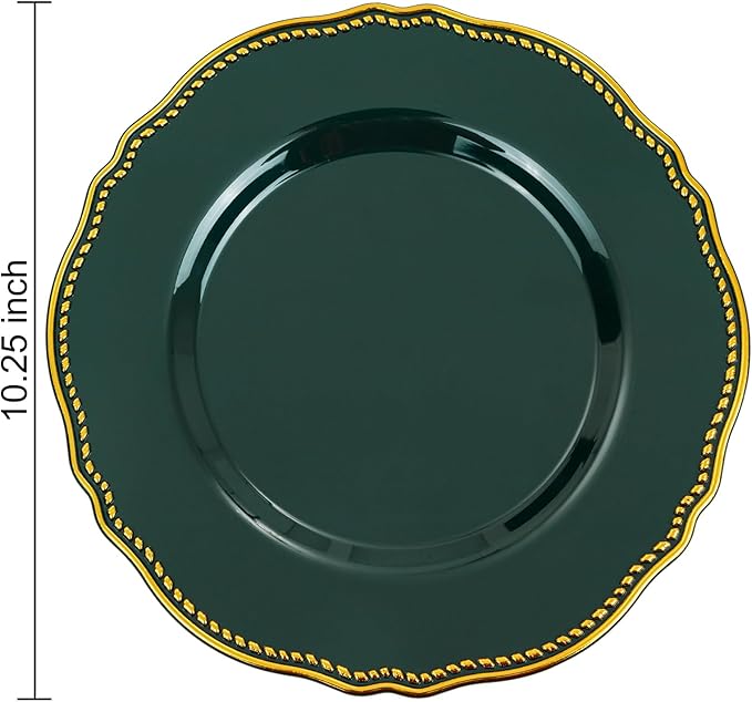 Hioasis 60pcs Green Plastic Plates - Green and Gold Disposable Dinnerware with Gold Rim, Heavy-duty, 10.25 inch, Dinner Plates for Party & Wedding
