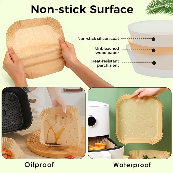 Ctizne Air Fryer Liners Disposable, 200PCS 6.5 Inch Square Parchment Paper Liner for Air Fryer, Grease and Waterproof Baking Liner for 3-5 QT Airfryer Basket