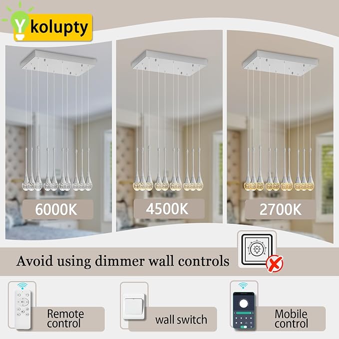 Rectangular Chandeliers for Living Room Silver Dining Room Lights Fixture Raindrop Pendant Lights Kitchen Island Crystal Chandelier for Staircase Hallway Foyer Entryway