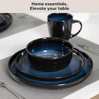 Romswi Dinnerware Set for 4, 16Pcs Stoneware Plates and Bowls Sets with Mugs, Chip & Scratch Resistant Dish Set, Handmade Reactive Glaze, Oven,Microwave and Dishwasher Safe, Dreamy Moonlight-Blue
