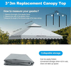 10x10 Double Tiered Gazebo Replacement Canopy, Upgraded 300D Polyester Heavy Duty Canopy Cover Top with Air Vent, Waterproof Gazebo Cover Roof for Outdoor Patio Garden(Grey, Wavy Edge)