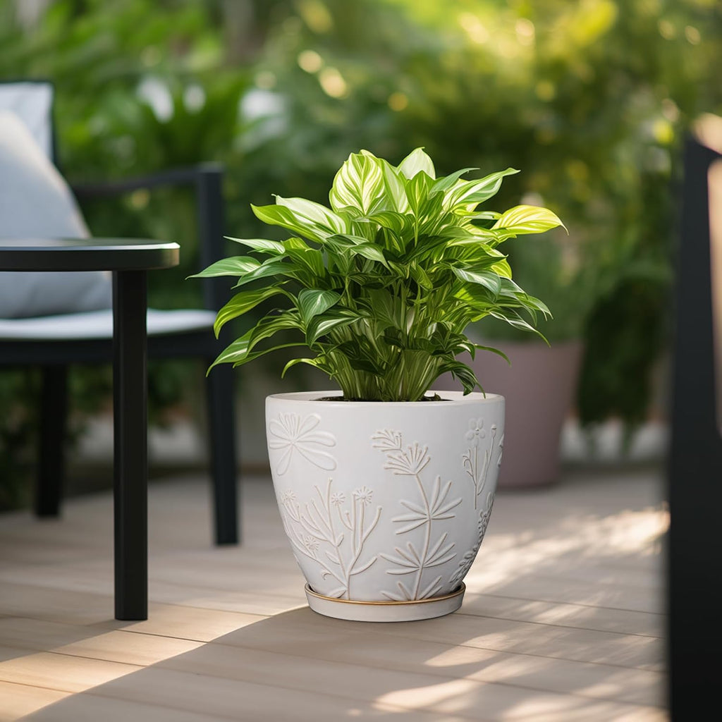 10 Inch Plant Pot Ceramic Planter Pot with Drainage Hole and Saucer Round Planter Large Flower Pot for Indoor Outdoor Plants Home Garden Decor White