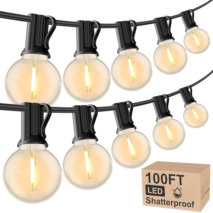 RTTY Outdoor String Lights 100 FT Globe LED Patio Lights with G40 Plastic Bulbs,Waterproof Shatterproof Dimmable Connectable Hanging for Backyard Porch Balcony Party Cafe Deck Decor