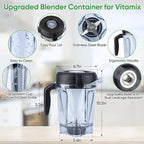 For Vitamix Blender Pitcher 64oz Low-Profile, Replacement Pitcher Container Jar Cup for Vitamix 750, 5200, 5000, 6300, 7500, A3500, Vm0102, Vm0103, Vm0197, E310 Classic/Explorian/Commercial Series