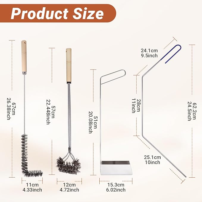 4 PCS Fryer Cleaning Tools with Deep Fryer Stainless Steel L-Shaped Brush, Deep Fryer Crumb Scoop, Deep Fryer Cleanout Rod, Long Handle Deep Basket Brush for Restaurants, Air Fryers, Deep Fat Fryers