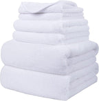 POLYTE Oversize, 60 x 30 in., Quick Dry Lint Free Microfiber Bath Towel Set, 6 Piece (White)