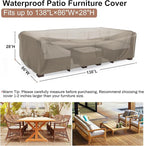 Mrrihand Heavy Duty Patio Furniture Covers, Outdoor Furniture Covers Waterproof Sectional Sofa Set , Patio Table and Chair Set Cover 138"L×86"W×28"H,Brown