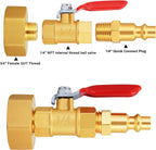 RV Winterize Blowout Adapter with 1/4" Quick Connect Plug and 3/4" Garden Water Hose Threading with Valve (4 Pack)