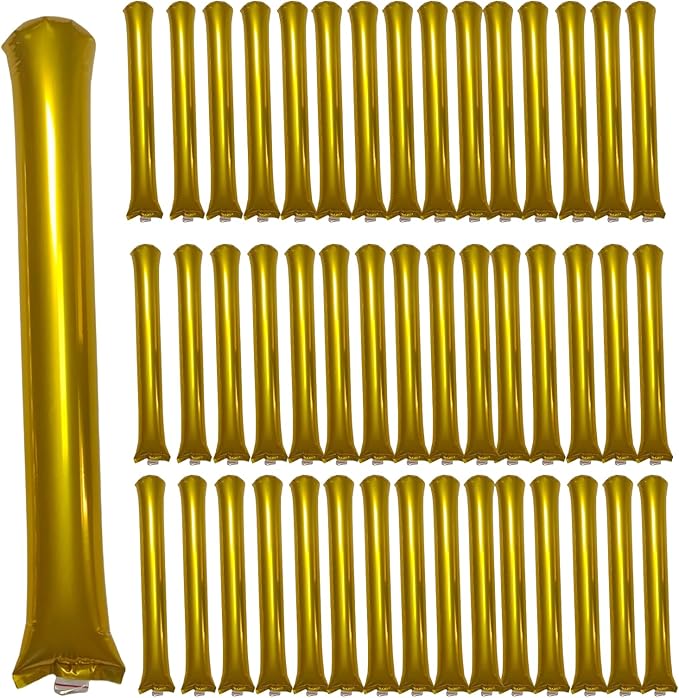 48pcs Round Head Boom Sticks Thunder Sticks Cheering Sticks Team Spirit Plastic Cheerleading Spirit Stick Clapper Inflatable Noise Maker Sports Supply (Golen)