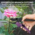 Pruning Shears for Gardening with Gloves - Heavy Duty Garden Shears, Aluminum Hand Pruners with TPR Grip Handle, 8 inch 3.55mm Thick Blade - for Branches, Flowers & Plants (Purple)