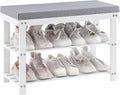 Apicizon 3-Tier Shoe Rack for Entryway, Bamboo Shoe Bench with Cushion Padded Seat, Small Shoe Organizer with Storage for Indoor Entrance Hallway Bedroom Living Room, White