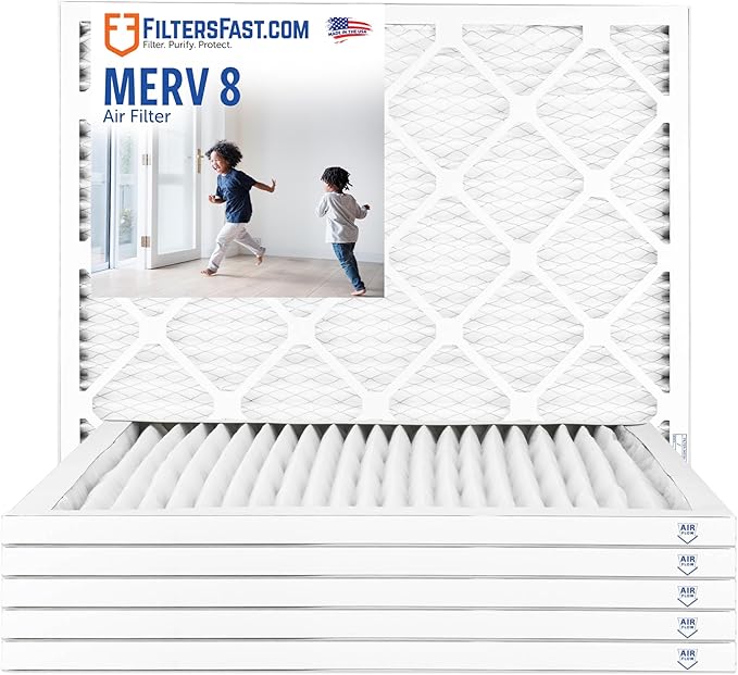 Filters Fast 18x20x1 Air Filter MERV 8, 1" AC Furnace Air Filters, Made in the USA, Actual Size: 17.75"x19.75”x0.75”, 6 Pack