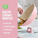 GreenLife Nonstick 12” (5QT) All in One Deep Skillet Wok with Lid, PFAS-Free Non-Toxic Ceramic Multi-Purpose Pan, Induction, All Stovetop, Egg, Stir Fry, Saute, Stay Cool Handle, Pink