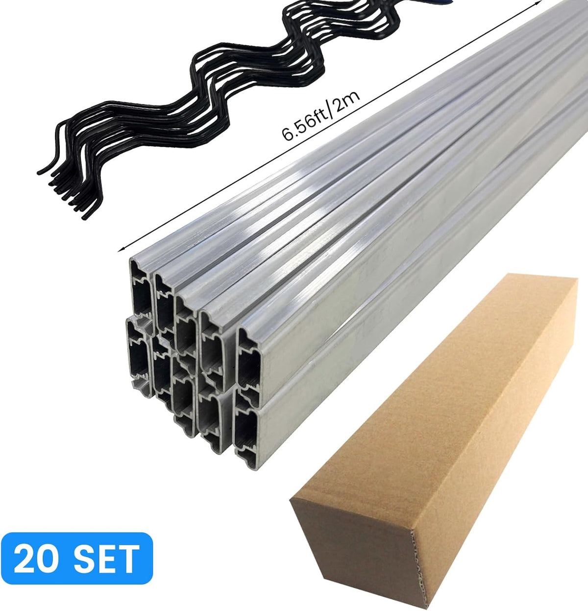20 Set 6.6 Ft Greenhouse Lock Channel and Spring Wire，Aluminum Alloy Lock Channel and PVC Coated Spring Wires for Fixing Greenhouse Plastic Cover